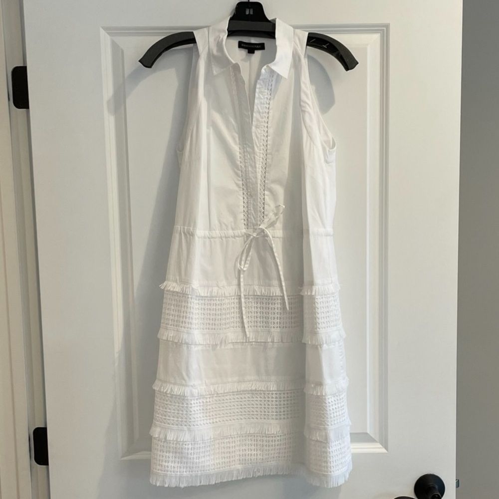 EUC Banana Republic White Cotton Fringe Dress Sz. Small Petite - Picture 4 of 6